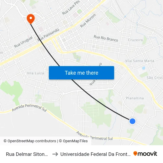 Rua Delmar Sitone, 509 to Universidade Federal Da Fronteira Sul map