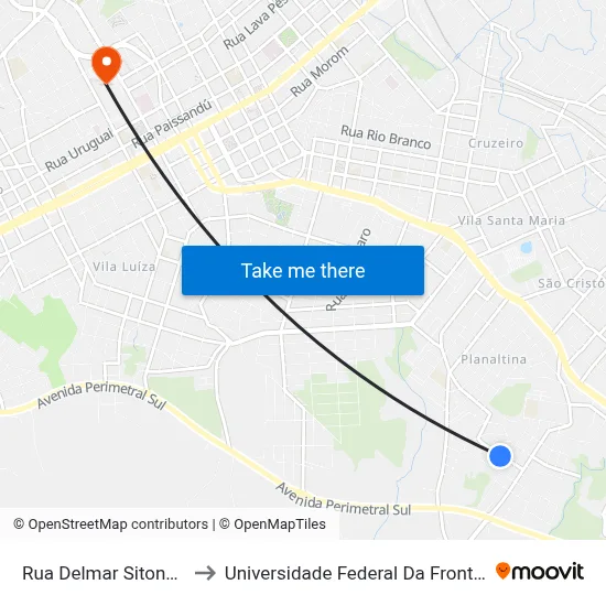 Rua Delmar Sitone, 385 to Universidade Federal Da Fronteira Sul map