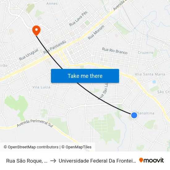 Rua São Roque, 673 to Universidade Federal Da Fronteira Sul map