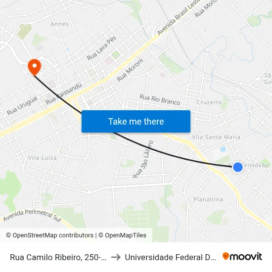Rua Camilo Ribeiro, 250-324 - Semeato to Universidade Federal Da Fronteira Sul map