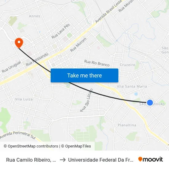 Rua Camilo Ribeiro, 422-554 to Universidade Federal Da Fronteira Sul map