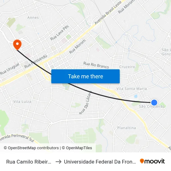 Rua Camilo Ribeiro, 760 to Universidade Federal Da Fronteira Sul map