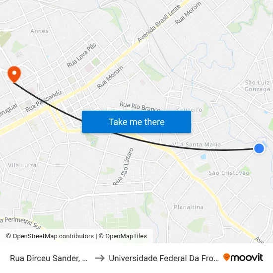 Rua Dirceu Sander, 502-568 to Universidade Federal Da Fronteira Sul map