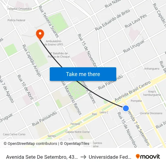 Avenida Sete De Setembro, 4314-4420 - Shopping Bella Cittá to Universidade Federal Da Fronteira Sul map