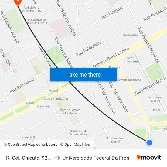 R. Cel. Chicuta, 923-925 to Universidade Federal Da Fronteira Sul map