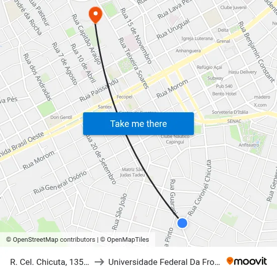 R. Cel. Chicuta, 1350-1420 to Universidade Federal Da Fronteira Sul map