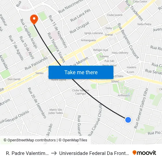 R. Padre Valentim, 595 to Universidade Federal Da Fronteira Sul map