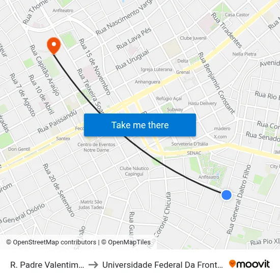 R. Padre Valentim, 432 to Universidade Federal Da Fronteira Sul map