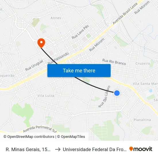 R. Minas Gerais, 1509-1581 to Universidade Federal Da Fronteira Sul map