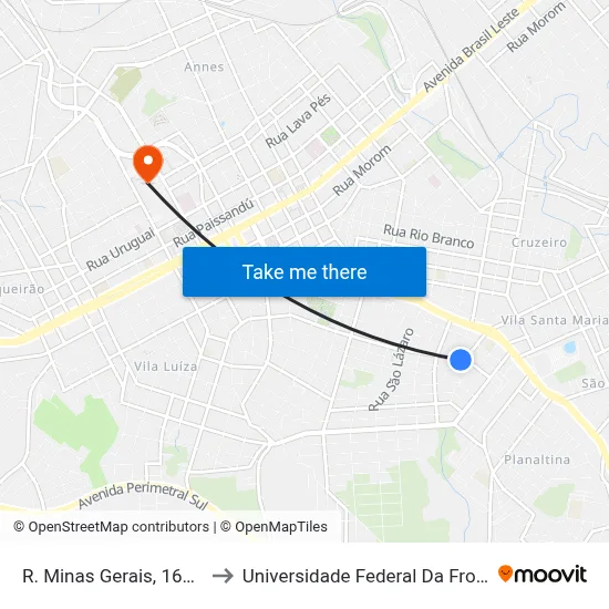 R. Minas Gerais, 1656-1728 to Universidade Federal Da Fronteira Sul map