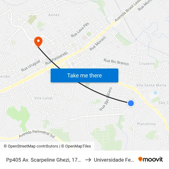 Pp405 Av. Scarpeline Ghezi, 1754-1912 - Vila Lucas Araujo(Silva Car) to Universidade Federal Da Fronteira Sul map