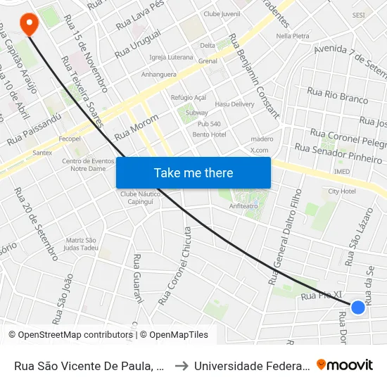 Rua São Vicente De Paula, 357 - Vila Lucas Araujo to Universidade Federal Da Fronteira Sul map