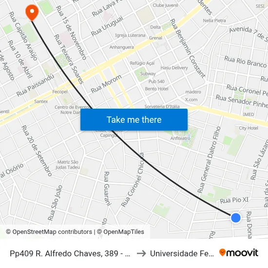 Pp409 R. Alfredo Chaves, 389 - Vila Lucas Araujo(Em Frente Casa 842) to Universidade Federal Da Fronteira Sul map