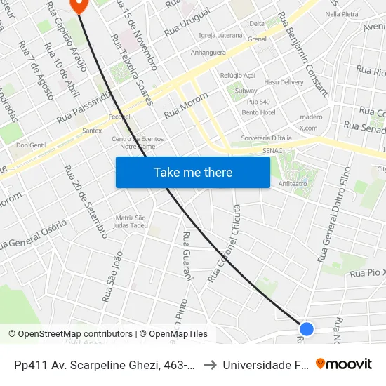 Pp411 Av. Scarpeline Ghezi, 463-577 - Vila Lucas Araujo(Antiga Rádio Planalto) to Universidade Federal Da Fronteira Sul map