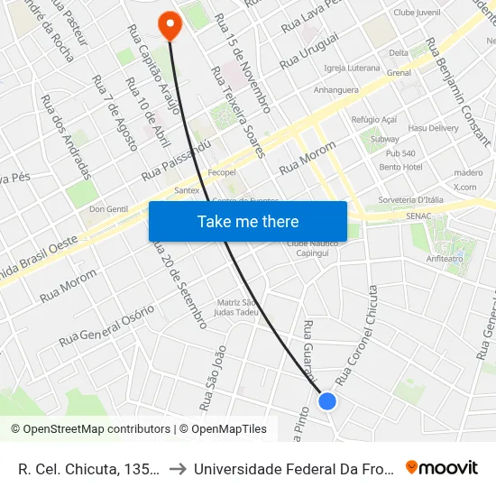 R. Cel. Chicuta, 1350-1420 to Universidade Federal Da Fronteira Sul map