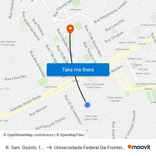 R. Gen. Osório, 1918 to Universidade Federal Da Fronteira Sul map