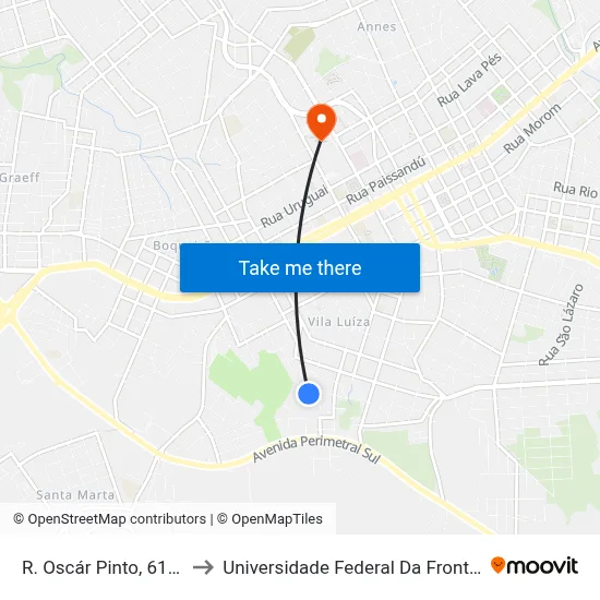 R. Oscár Pinto, 610-900 to Universidade Federal Da Fronteira Sul map