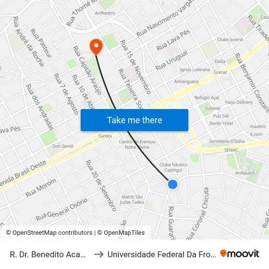 R. Dr. Benedito Acauã, 1655 to Universidade Federal Da Fronteira Sul map