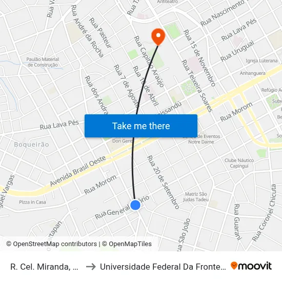 R. Cel. Miranda, 1214 to Universidade Federal Da Fronteira Sul map