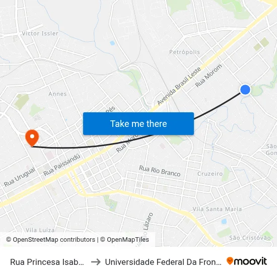 Rua Princesa Isabel, 931 to Universidade Federal Da Fronteira Sul map