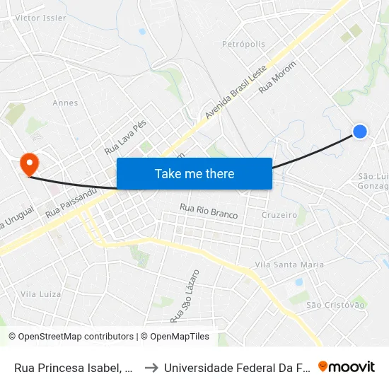 Rua Princesa Isabel, 2188-2246 to Universidade Federal Da Fronteira Sul map
