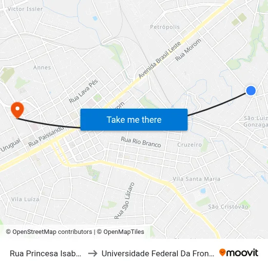 Rua Princesa Isabel, 276 to Universidade Federal Da Fronteira Sul map