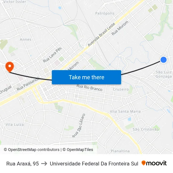 Rua Araxá, 95 to Universidade Federal Da Fronteira Sul map