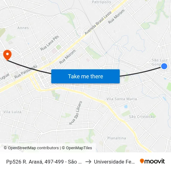 Pp526 R. Araxá, 497-499 - São Luiz Gonzaga(Em Frente Casa 553) to Universidade Federal Da Fronteira Sul map