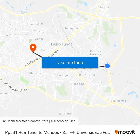 Pp531 Rua Tenente Mendes - São Cristovao(Em Frente Casa 265) to Universidade Federal Da Fronteira Sul map