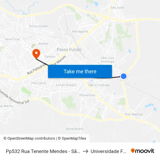 Pp532 Rua Tenente Mendes - São Cristovao(Proximo Talento Hidráulicos) to Universidade Federal Da Fronteira Sul map