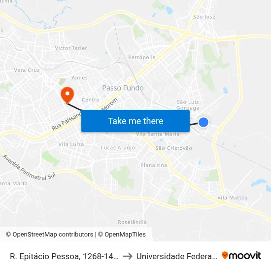 R. Epitácio Pessoa, 1268-1404 - São Luiz Gonzaga to Universidade Federal Da Fronteira Sul map