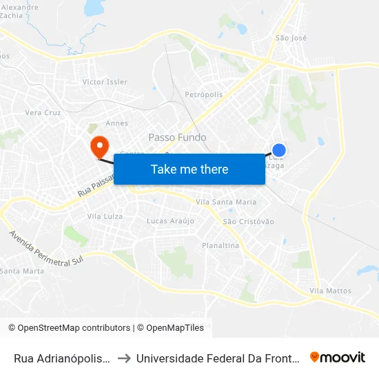 Rua Adrianópolis, 495 to Universidade Federal Da Fronteira Sul map