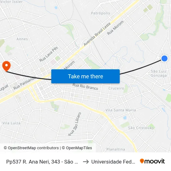 Pp537 R. Ana Neri, 343 - São Luiz Gonzaga(Em Frente Casa) to Universidade Federal Da Fronteira Sul map