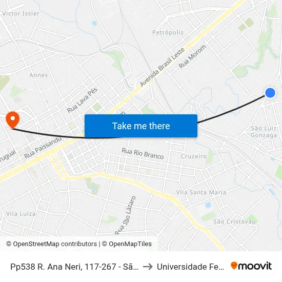 Pp538 R. Ana Neri, 117-267 - São Luiz Gonzaga(Em Frente Casa 176) to Universidade Federal Da Fronteira Sul map