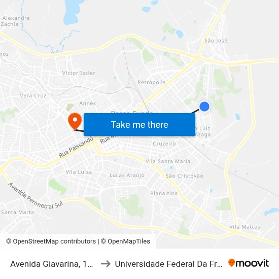 Avenida Giavarina, 1154-1228 to Universidade Federal Da Fronteira Sul map