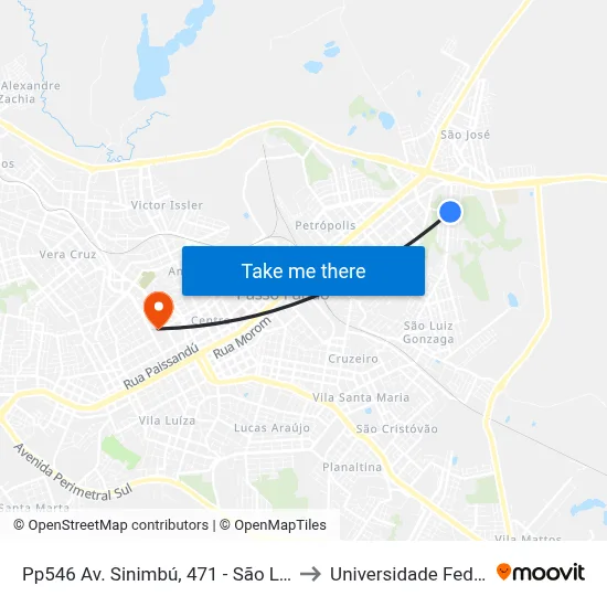 Pp546 Av. Sinimbú, 471 - São Luiz Gonzaga(Igreja N. Sra Salete) to Universidade Federal Da Fronteira Sul map