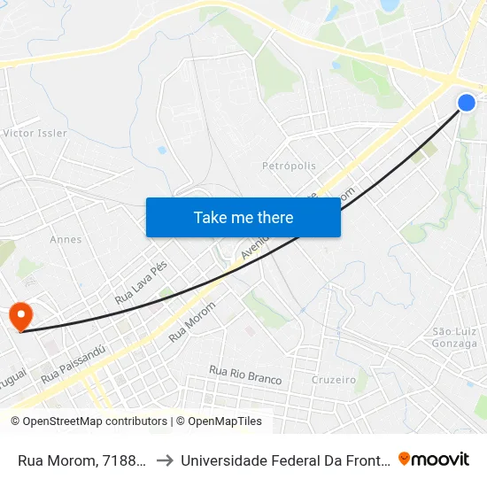 Rua Morom, 7188-7460 to Universidade Federal Da Fronteira Sul map