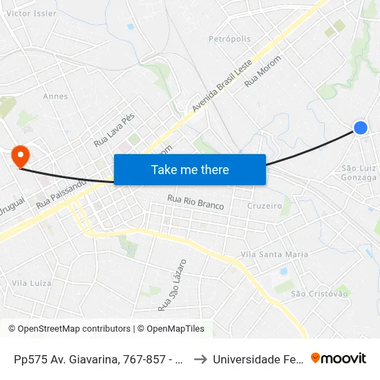 Pp575 Av. Giavarina, 767-857 - São Luiz Gonzaga(Em Frente Casa 908) to Universidade Federal Da Fronteira Sul map