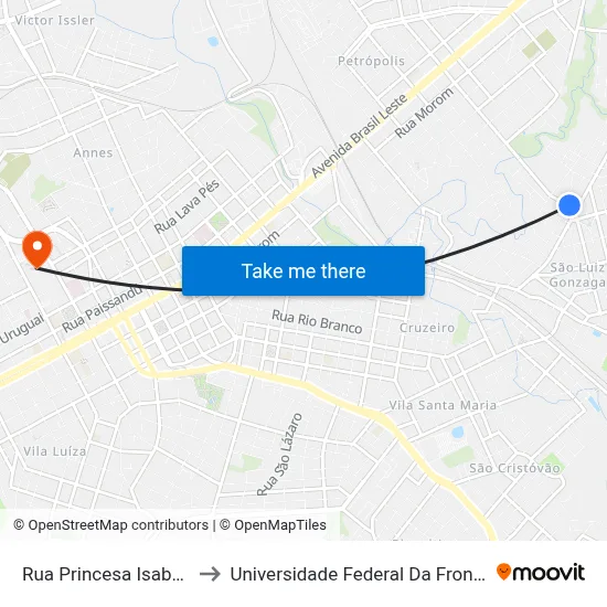 Rua Princesa Isabel, 548 to Universidade Federal Da Fronteira Sul map