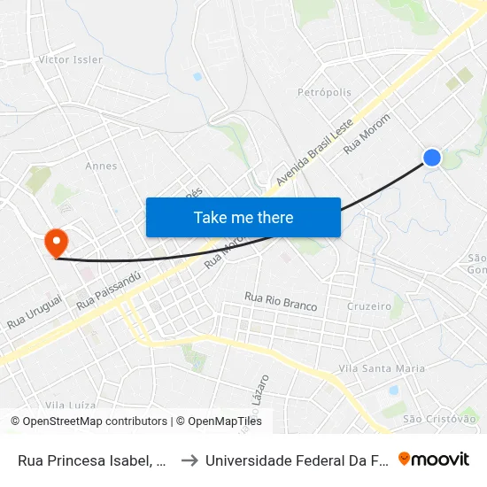 Rua Princesa Isabel, 1567-1653 to Universidade Federal Da Fronteira Sul map