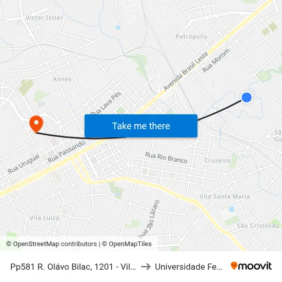 Pp581 R. Olávo Bilac, 1201 - Vila Petropolis(Em Frente Casa 1201) to Universidade Federal Da Fronteira Sul map