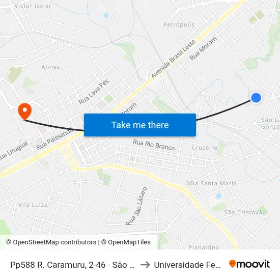 Pp588 R. Caramuru, 2-46 - São Luiz Gonzaga(Em Frente Casa 499) to Universidade Federal Da Fronteira Sul map