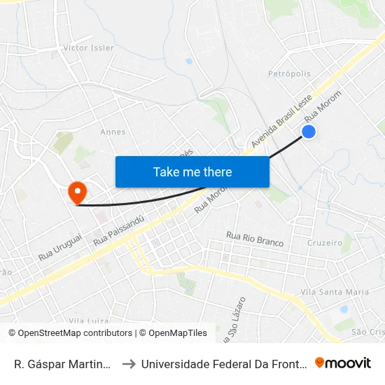 R. Gáspar Martins, 752 to Universidade Federal Da Fronteira Sul map