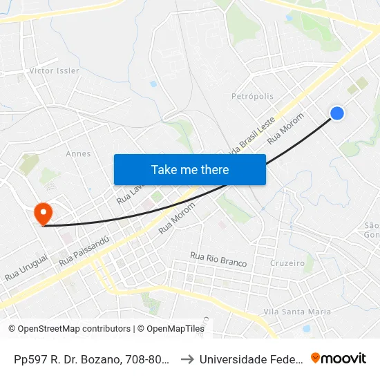 Pp597 R. Dr. Bozano, 708-808 - Vila Petropolis(Super Sul) to Universidade Federal Da Fronteira Sul map