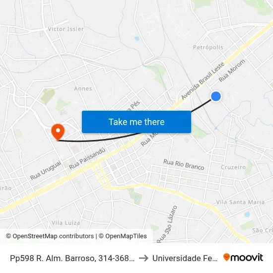 Pp598 R. Alm. Barroso, 314-368 - Vila Petropolis(Em Frente Casa 307) to Universidade Federal Da Fronteira Sul map