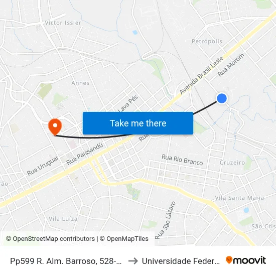 Pp599 R. Alm. Barroso, 528-576 - Vila Petropolis(Zdc) to Universidade Federal Da Fronteira Sul map