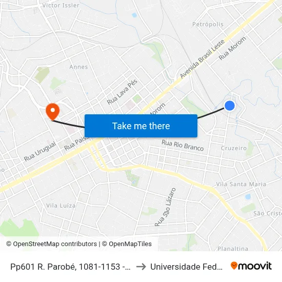 Pp601 R. Parobé, 1081-1153 - Vila Cruzeiro(Par Entre - Rios) to Universidade Federal Da Fronteira Sul map