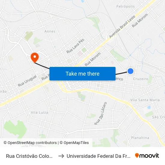 Rua Cristóvão Colombo, 191 to Universidade Federal Da Fronteira Sul map