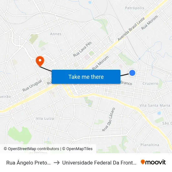 Rua Ângelo Preto, 854 to Universidade Federal Da Fronteira Sul map