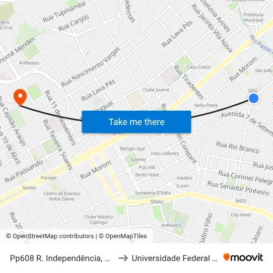 Pp608 R. Independência, 2758 - Centro(Sesi) to Universidade Federal Da Fronteira Sul map